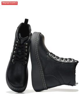 Genuine Leather Platform Ankle Boots Combat Boots Inside Zip